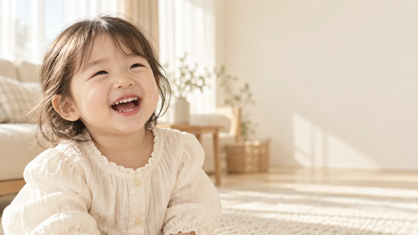 햇살 아래 환하게 웃는 아이